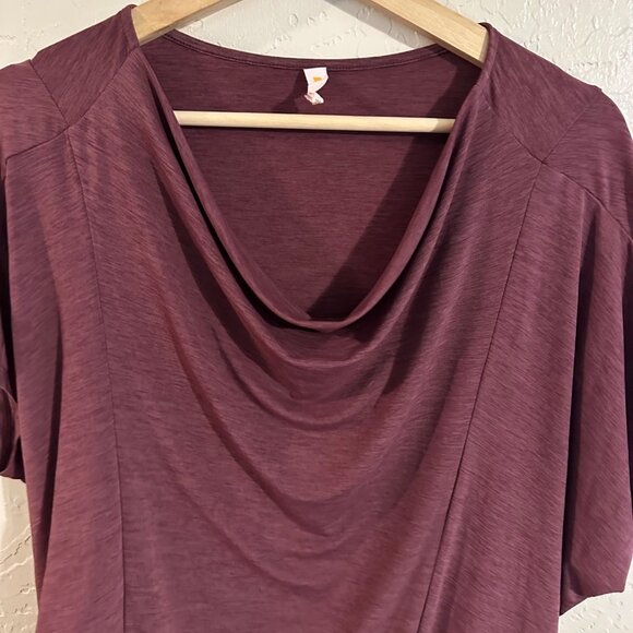 Lucy Purple Heathered Batwing Short Sleeved Cowl Neck Boxy Athletic T Shirt - Picture 9 of 12